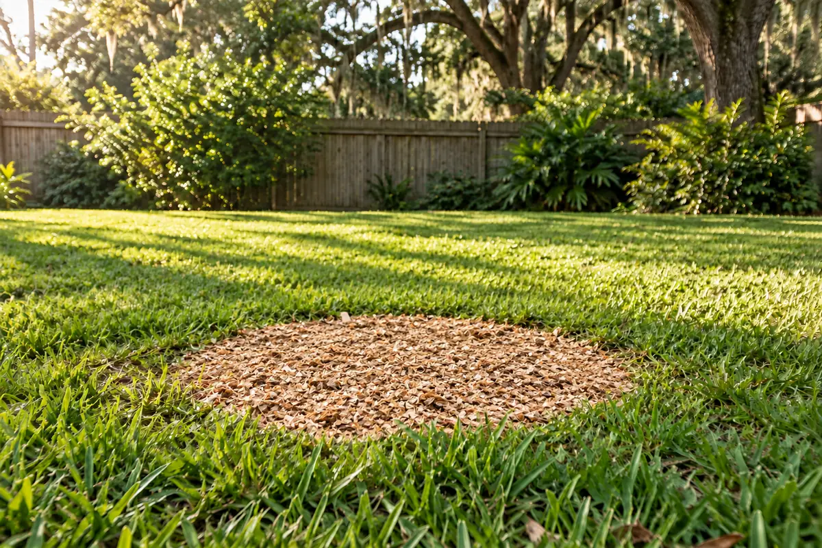The same lawn after the stump was ground below the grass